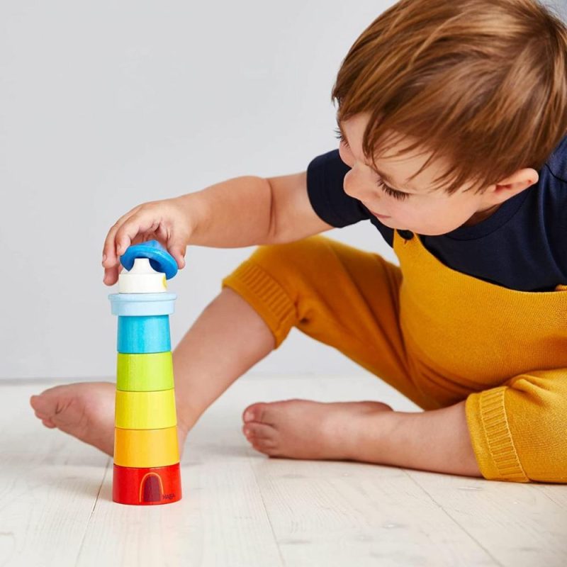 Blocks & Building | Wooden Rainbow Lighthouse Stacking Toy Blocks & Building Blocks & Building