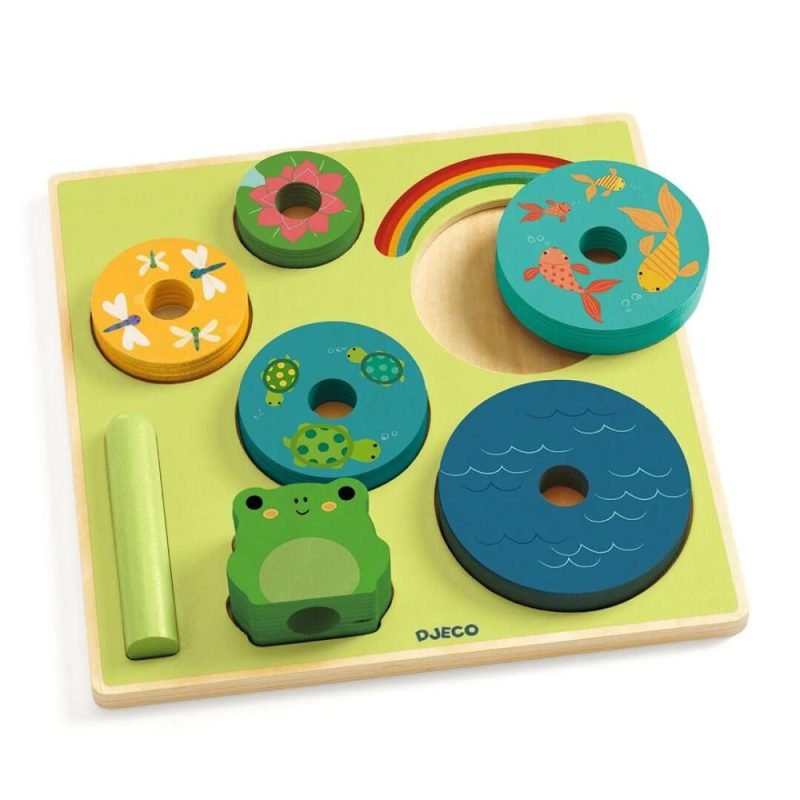 Developmental Toys | Puzz & Stack Frog Rainbow Wooden Puzzle And Stacking Toy Developmental Toys Developmental Toys