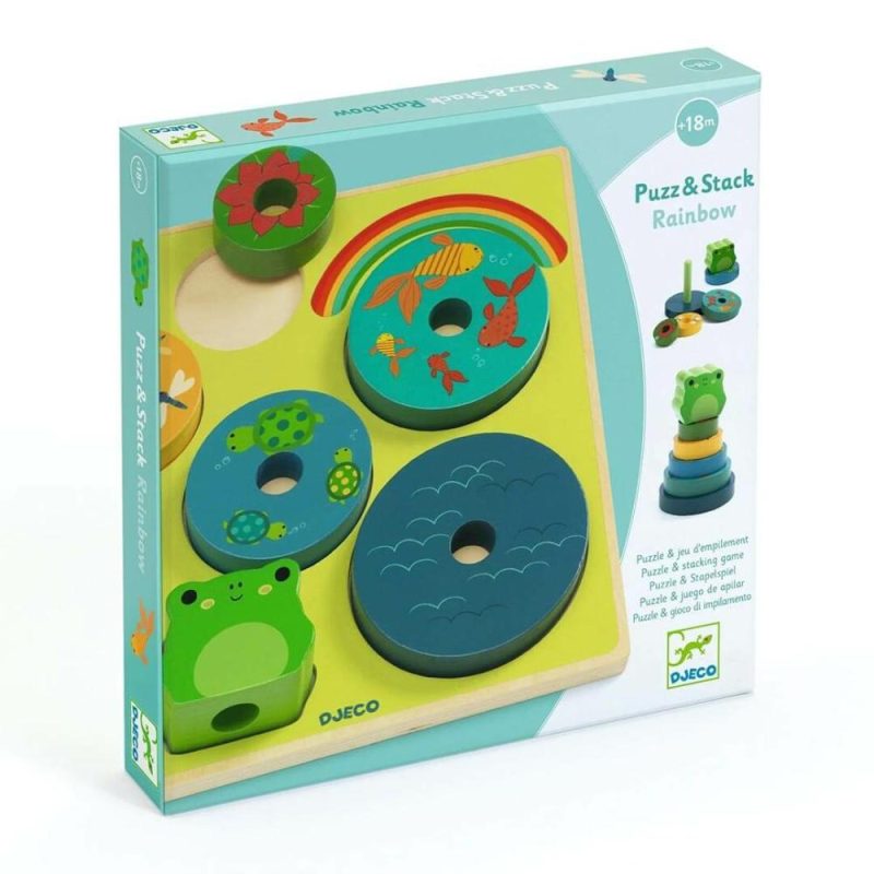 Developmental Toys | Puzz & Stack Frog Rainbow Wooden Puzzle And Stacking Toy Developmental Toys Developmental Toys