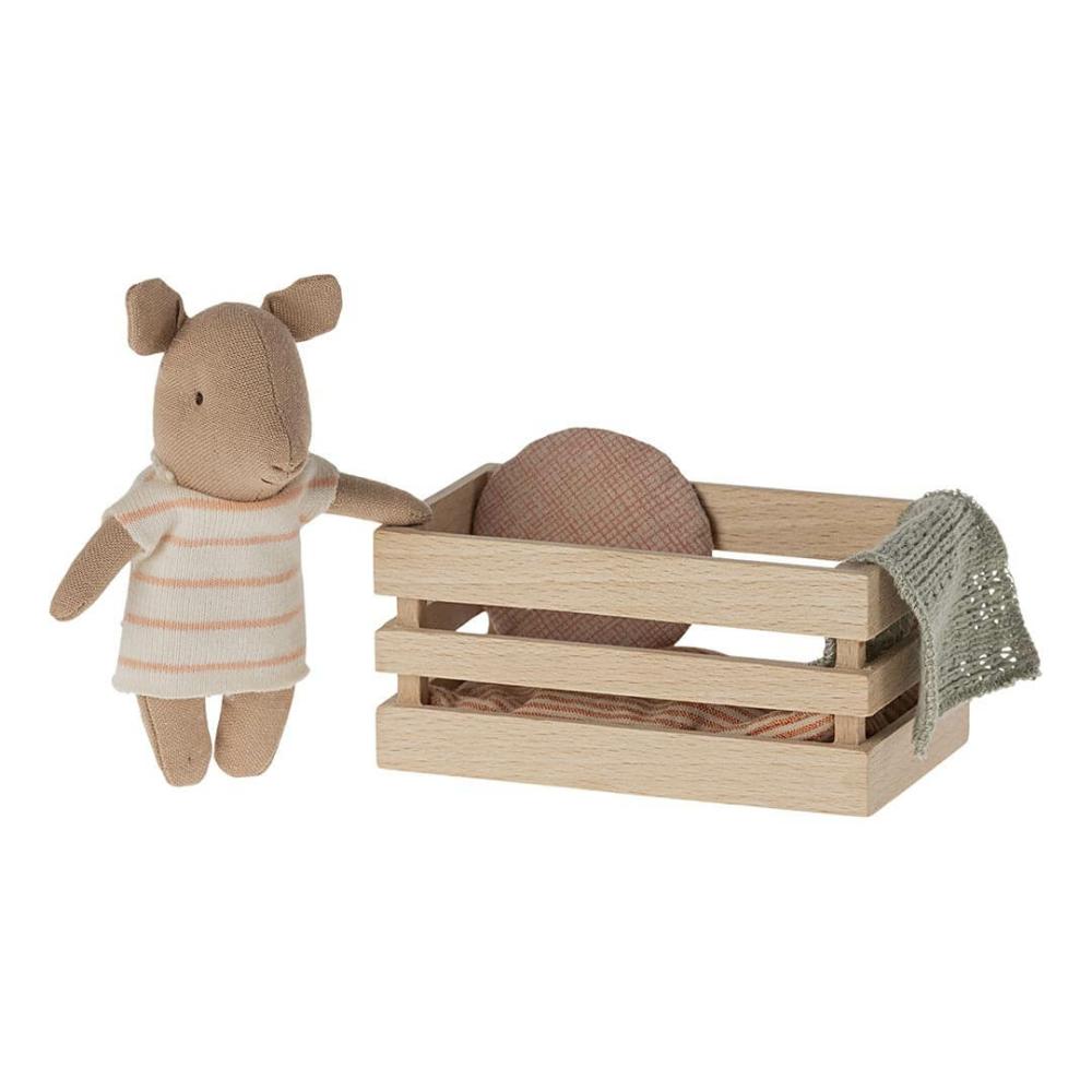 Dolls & Dollhouses | Baby Pig In A Wooden Box – Peach Stripes Dolls & Dollhouses Dolls & Dollhouses