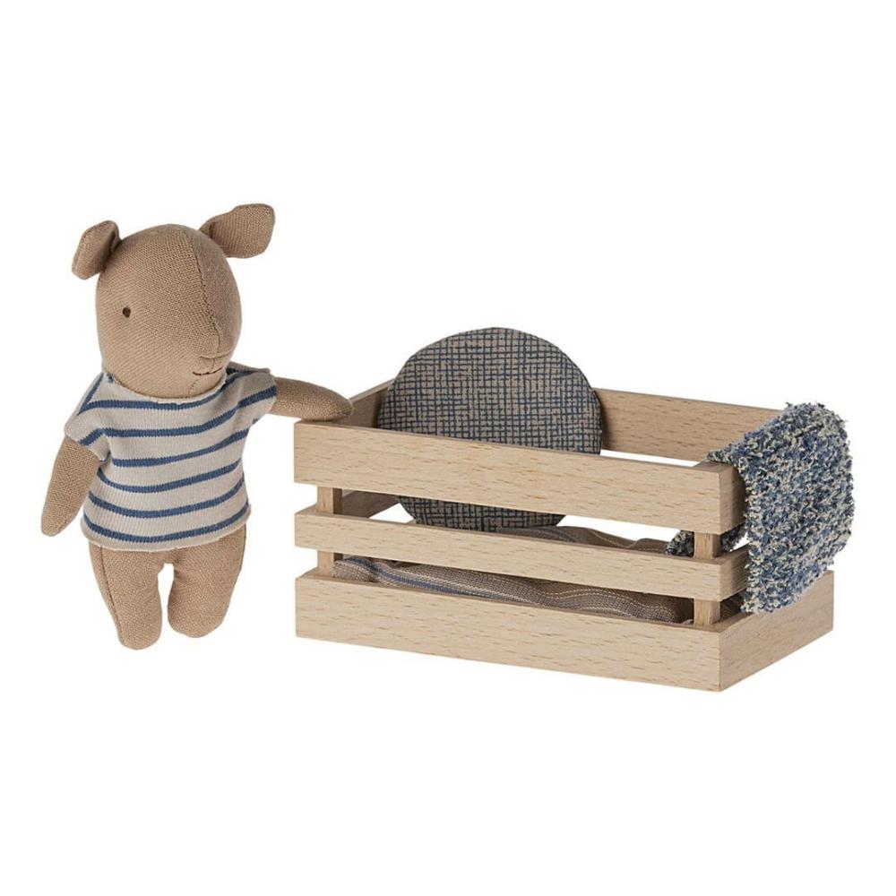 Dolls & Dollhouses | Baby Pig In Wooden Box – Blue Stripes Dolls & Dollhouses Dolls & Dollhouses