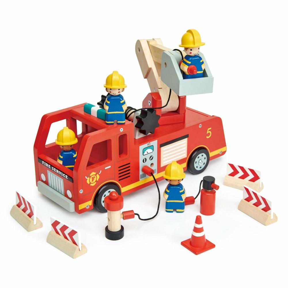 Pretend Play | Wooden Fire Engine And Firefighter Play Set Pretend Play Pretend Play