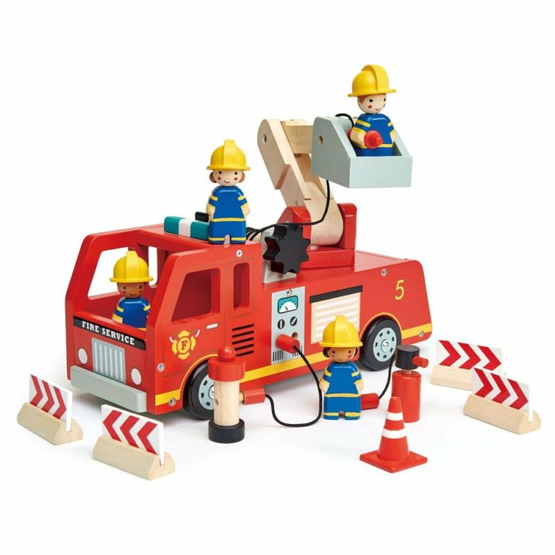 Pretend Play | Wooden Fire Engine And Firefighter Play Set Pretend Play Pretend Play