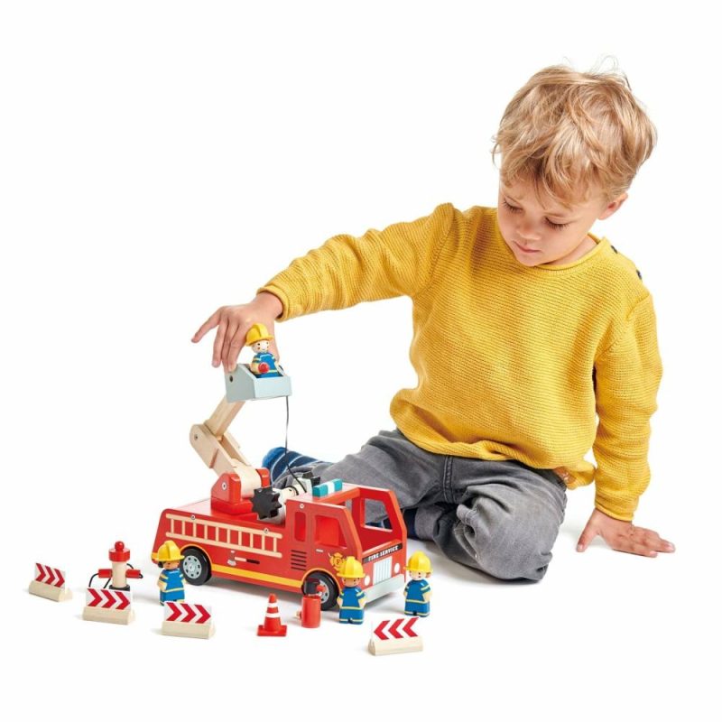 Pretend Play | Wooden Fire Engine And Firefighter Play Set Pretend Play Pretend Play