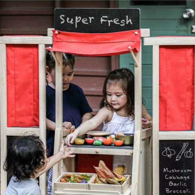 Pretend Play | Wooden Puppet Theater & Play Market Stand Pretend Play Pretend Play