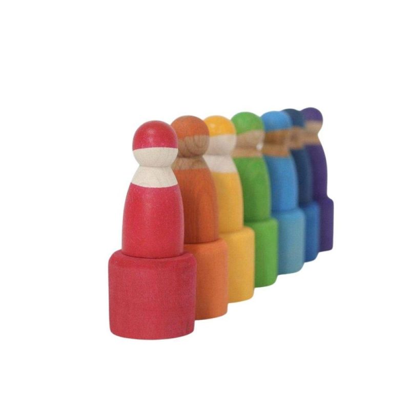 Waldorf Essentials | 7 Rainbow Wooden Peg Dolls In Bowls Waldorf Essentials Waldorf Essentials