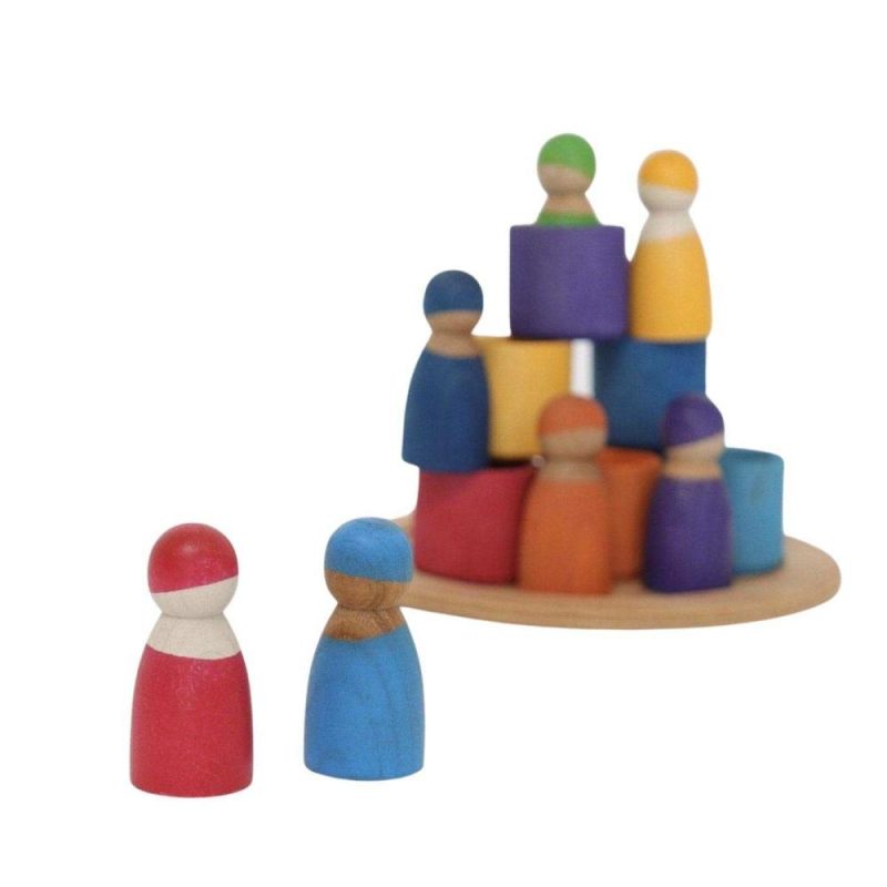 Waldorf Essentials | 7 Rainbow Wooden Peg Dolls In Bowls Waldorf Essentials Waldorf Essentials