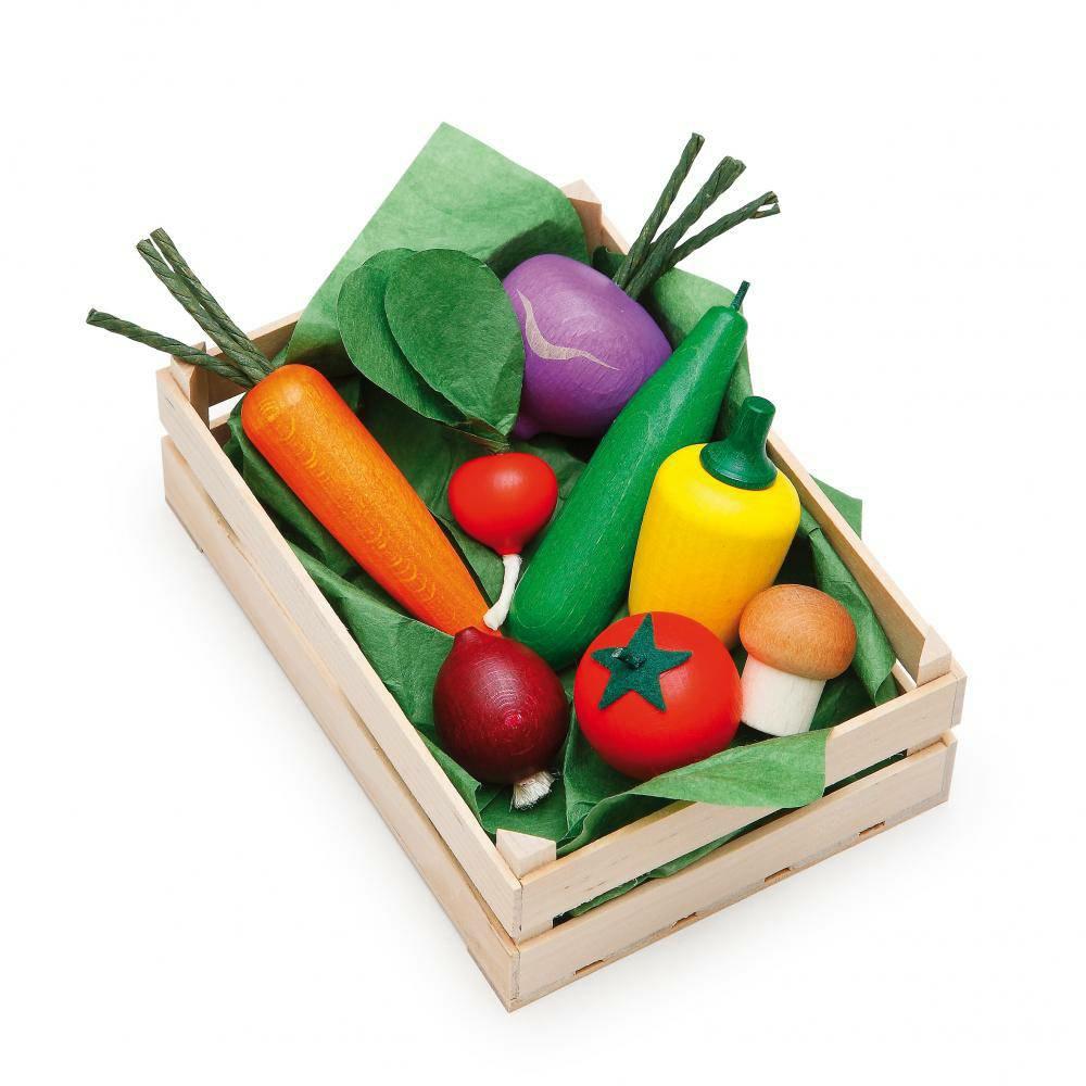 Waldorf Essentials | Assorted Wooden Vegetables In Crate Waldorf Essentials Waldorf Essentials