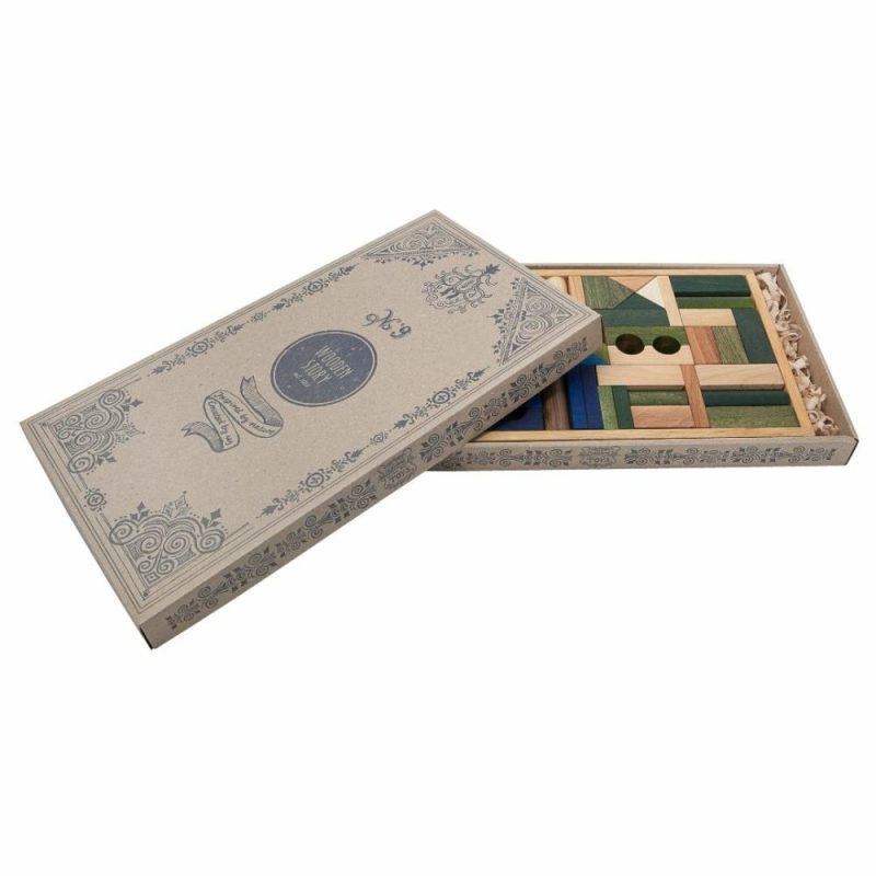 Waldorf Essentials | Cool Colored Wooden Block Set With Storage Tray – 54 Pieces Waldorf Essentials Waldorf Essentials