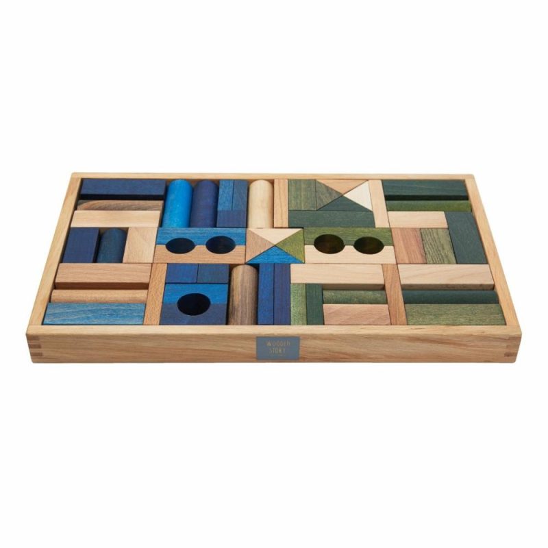 Waldorf Essentials | Cool Colored Wooden Block Set With Storage Tray – 54 Pieces Waldorf Essentials Waldorf Essentials