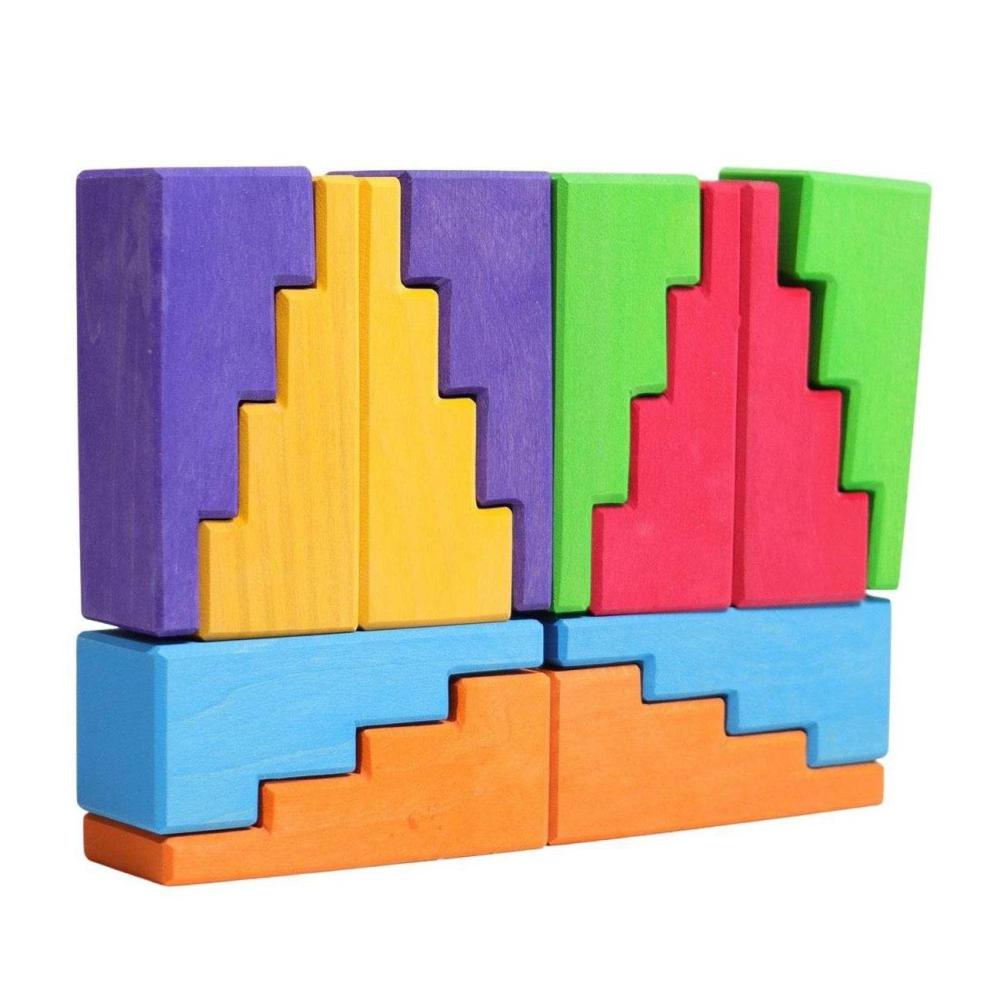 Waldorf Essentials | Grimm’S Wooden Stepped Roofs Building Blocks Set – Rainbow Waldorf Essentials Waldorf Essentials