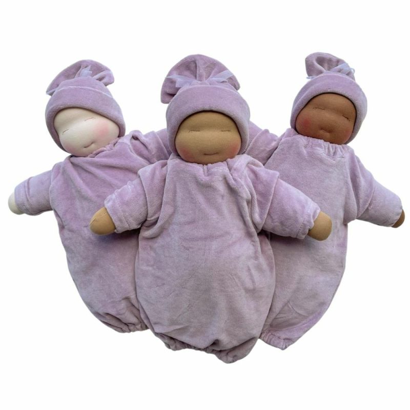 Waldorf Essentials | Little Heavy Baby Waldorf Doll – Lilac Bunting With Dark Skin Tone Waldorf Essentials Waldorf Essentials