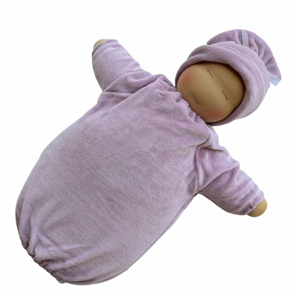 Waldorf Essentials | Little Heavy Baby Waldorf Doll With Lilac Bunting And Medium Skin Tone Waldorf Essentials Waldorf Essentials