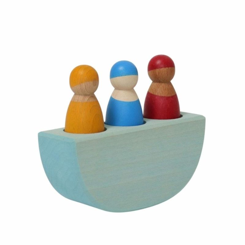 Waldorf Essentials | Wooden Boat With 3 Peg Friends Waldorf Essentials Waldorf Essentials