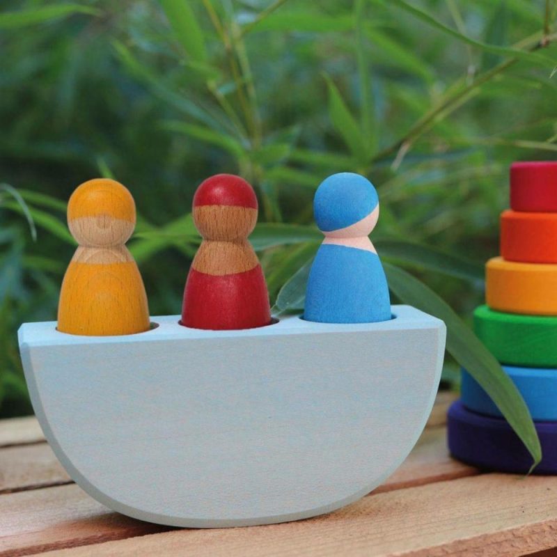 Waldorf Essentials | Wooden Boat With 3 Peg Friends Waldorf Essentials Waldorf Essentials