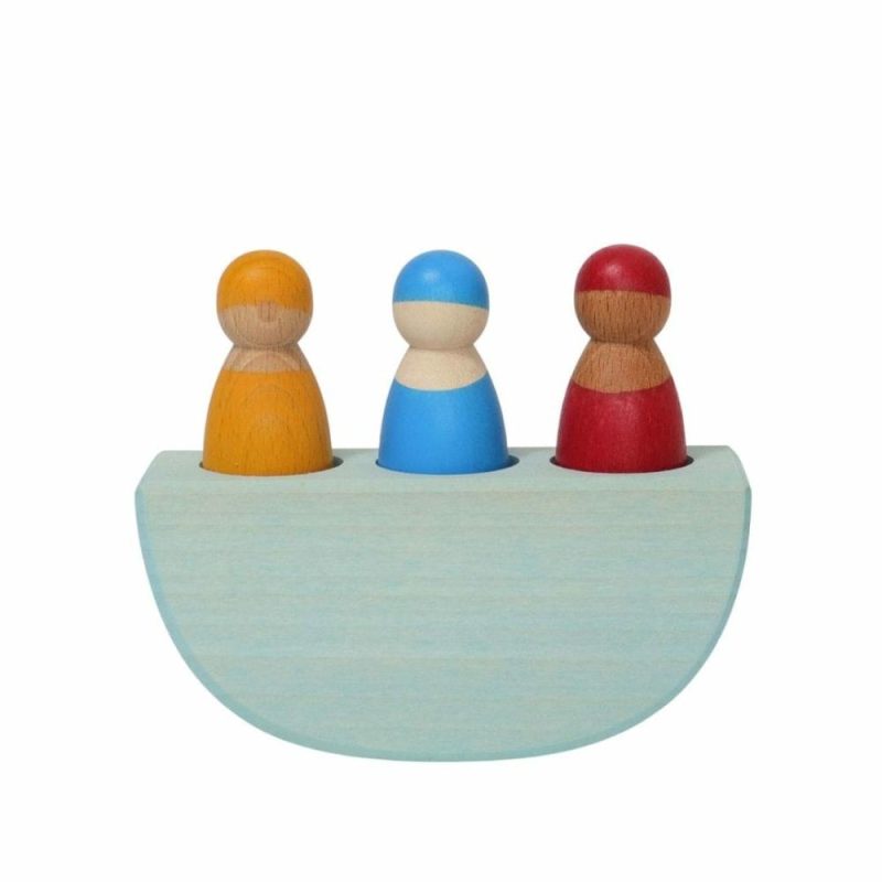 Waldorf Essentials | Wooden Boat With 3 Peg Friends Waldorf Essentials Waldorf Essentials