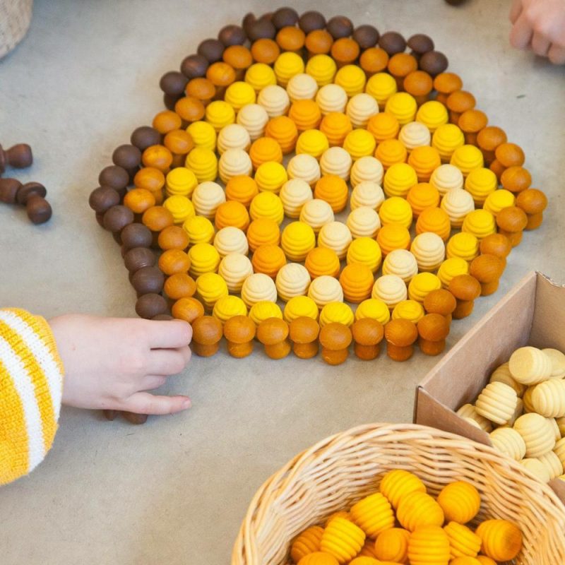 Waldorf Essentials | Wooden Mandala Set, Yellow Beehives Waldorf Essentials Waldorf Essentials