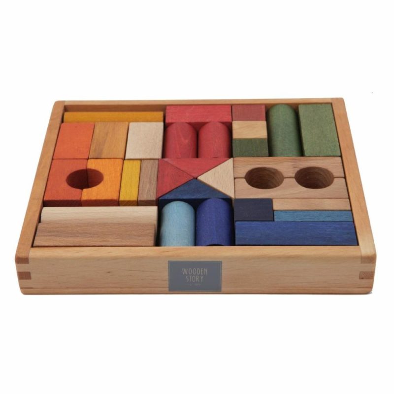 Waldorf Essentials | Wooden Rainbow Blocks With Storage Tray – 30 Pieces Waldorf Essentials Waldorf Essentials