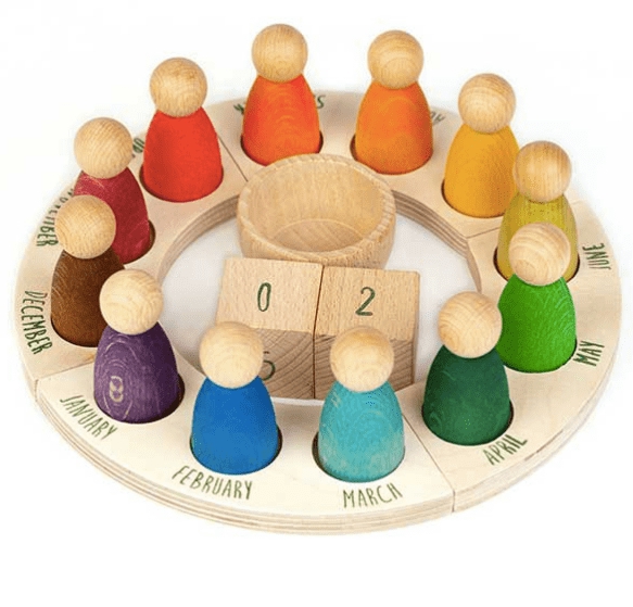 Waldorf Essentials | Wooden Rainbow Perpetual Calendar With Peg Figures Waldorf Essentials Waldorf Essentials