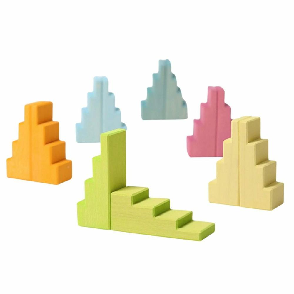 Waldorf Essentials | Wooden Stepped Roofs Building Blocks Set – Pastel Waldorf Essentials Waldorf Essentials