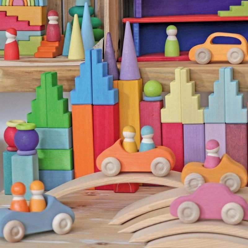 Waldorf Essentials | Wooden Stepped Roofs Building Blocks Set – Pastel Waldorf Essentials Waldorf Essentials