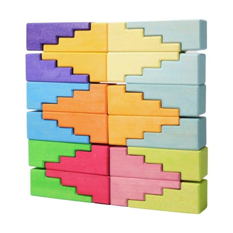 Waldorf Essentials | Wooden Stepped Roofs Building Blocks Set – Pastel Waldorf Essentials Waldorf Essentials