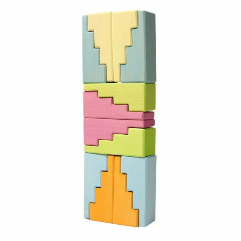 Waldorf Essentials | Wooden Stepped Roofs Building Blocks Set – Pastel Waldorf Essentials Waldorf Essentials