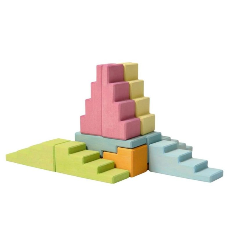 Waldorf Essentials | Wooden Stepped Roofs Building Blocks Set – Pastel Waldorf Essentials Waldorf Essentials