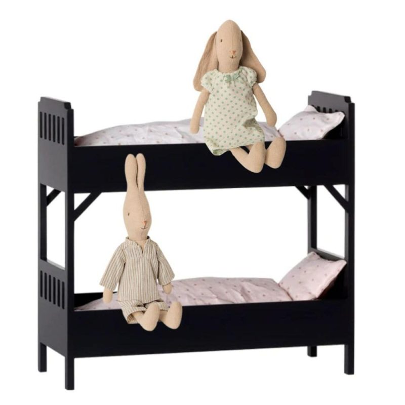 Dolls & Dollhouses | Modern Black Bunkbed With Two Bunnies Dolls & Dollhouses Dolls & Dollhouses