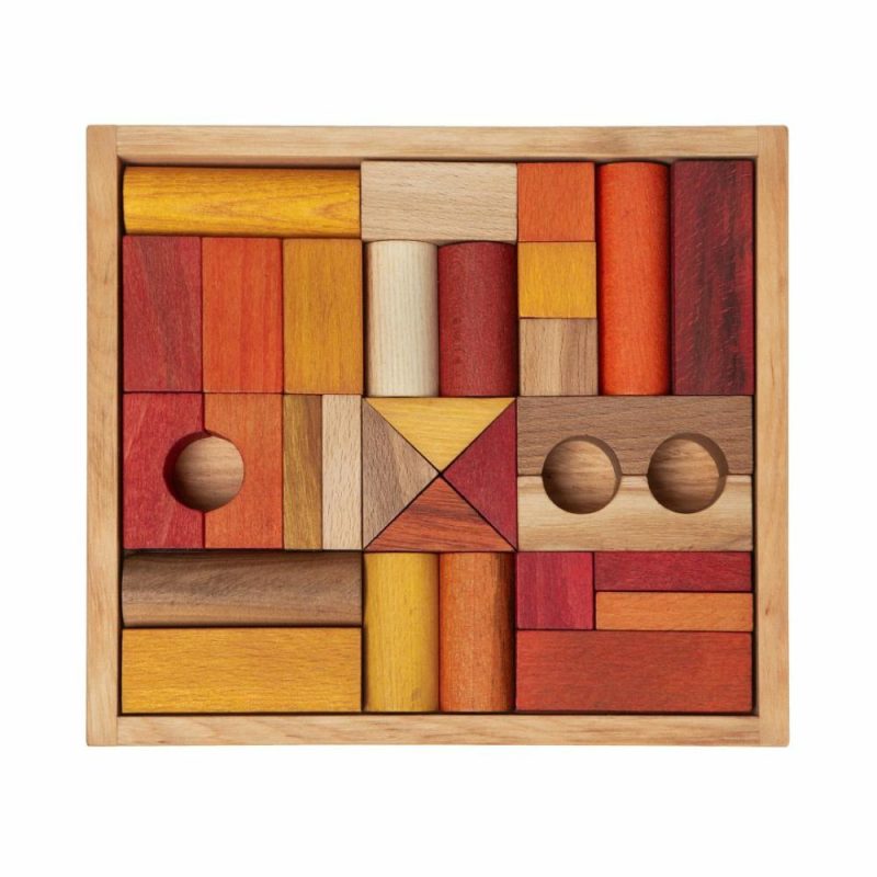 Waldorf Essentials | Warm Colored Wooden Block Set With Storage Tray – 30 Pieces Waldorf Essentials Waldorf Essentials