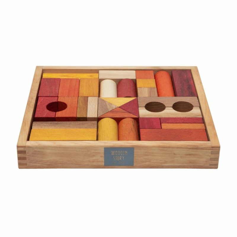 Waldorf Essentials | Warm Colored Wooden Block Set With Storage Tray – 30 Pieces Waldorf Essentials Waldorf Essentials